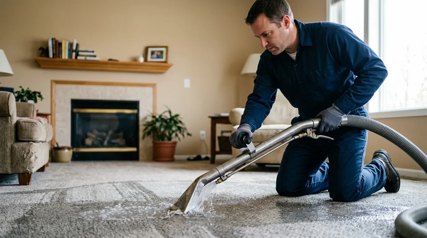 Water damage restoration technician working near Pikesville, MD